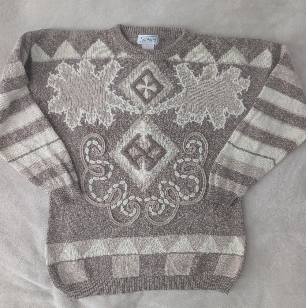Vintage Patterned Sweater Silk, Angora And Lambswool Blend